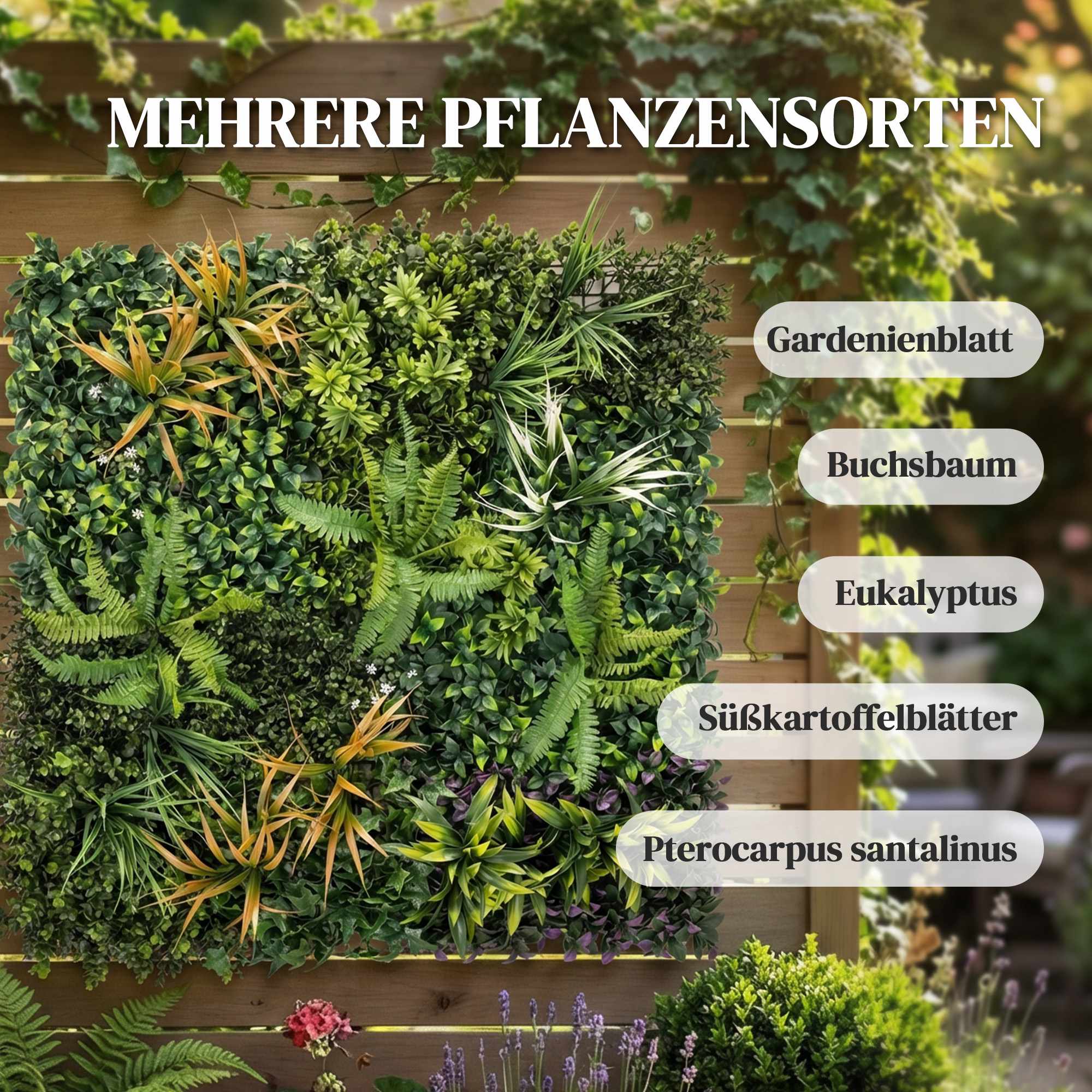 Konstgjord häckpanel, 100x100 cm, UV-resistent