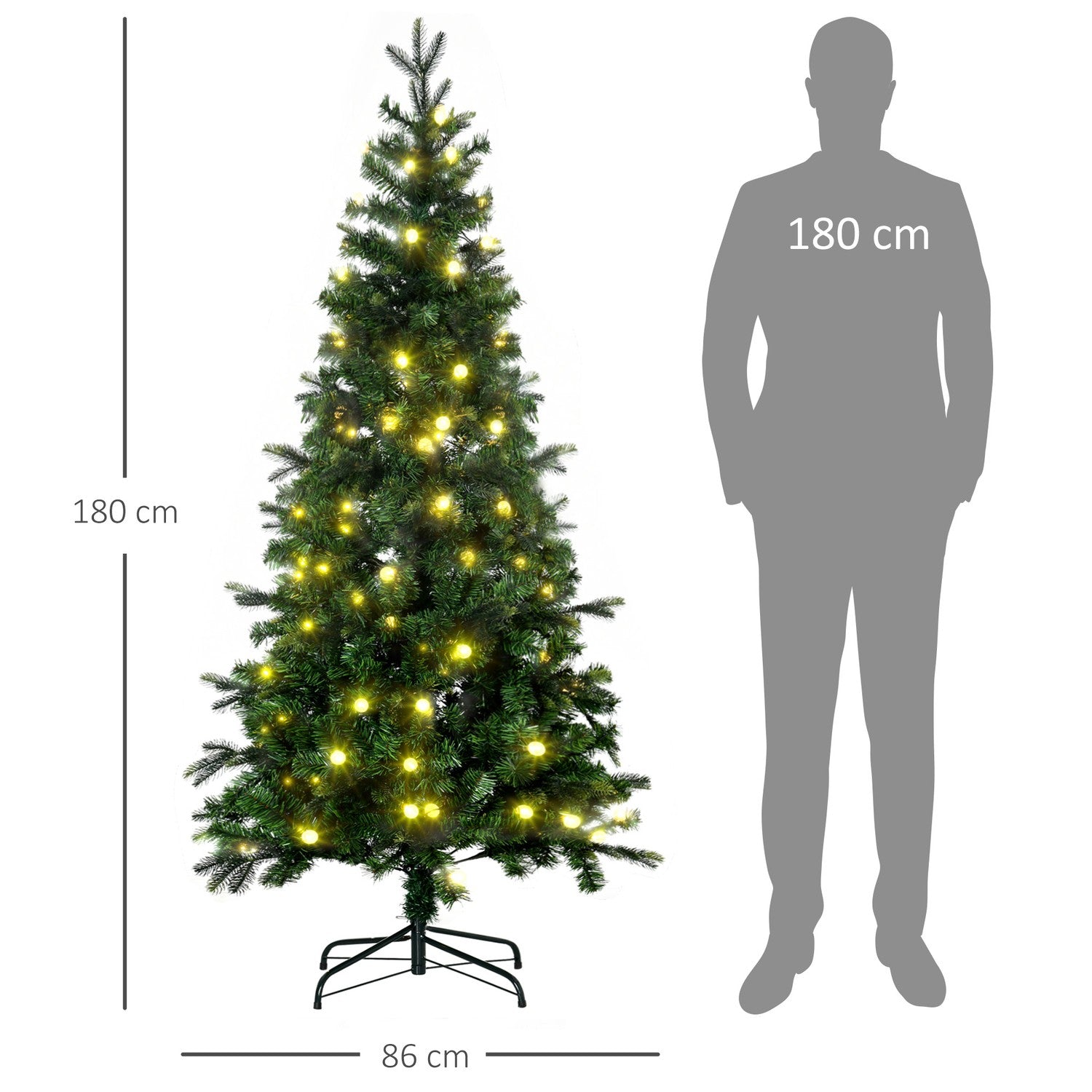 Konstgjord julgran, 180 Cm, 260 LED-lampor, naturtrogen design