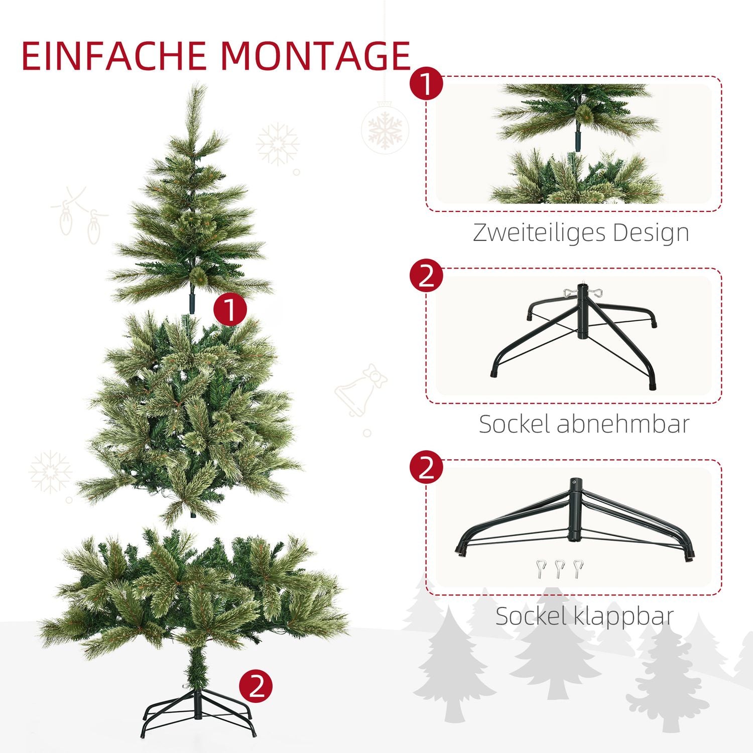 Konstgjord julgran 180cm, 586 tips, 240 LED-lampor