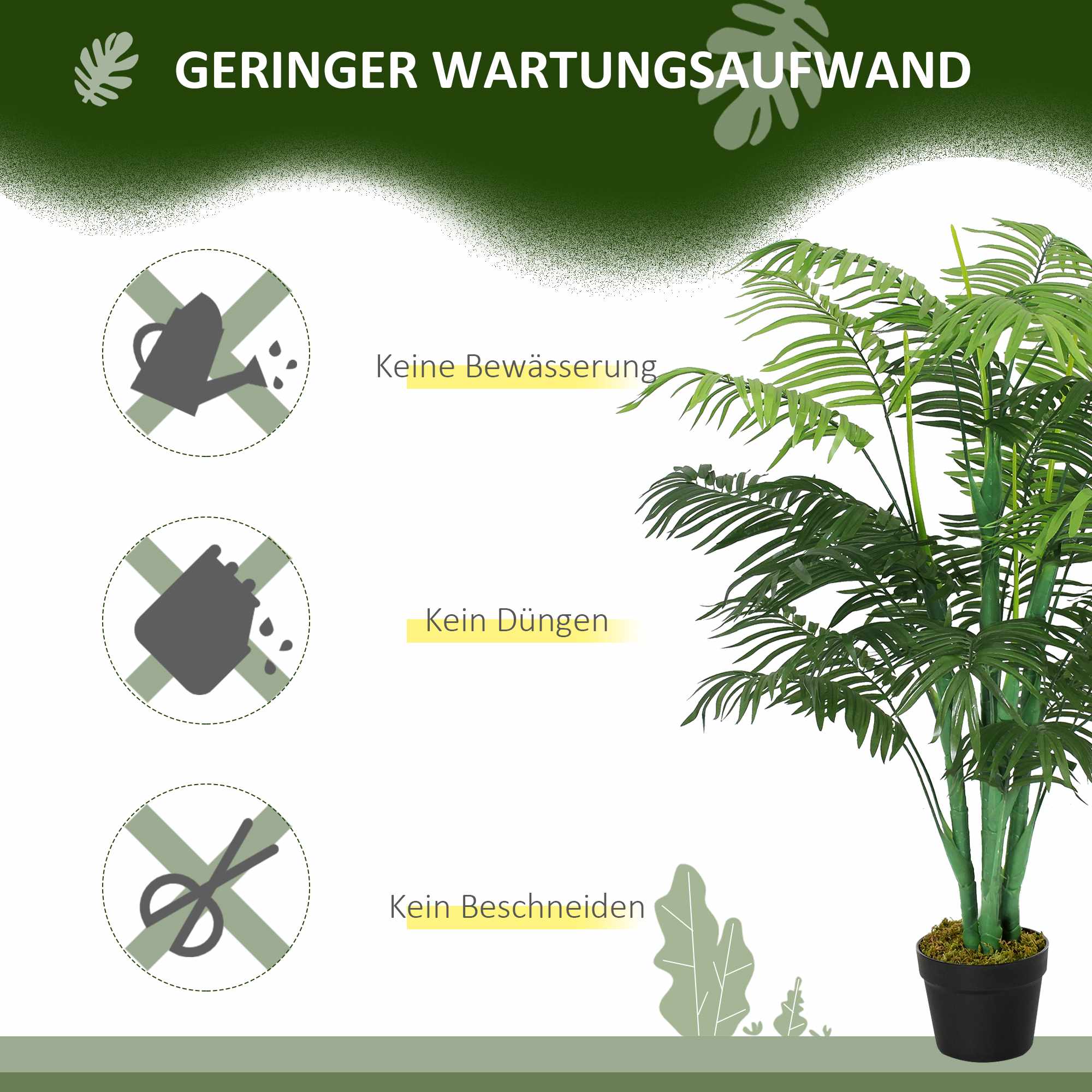 Konstgjord palm, 125 cm, inomhus/utomhus, lättskött