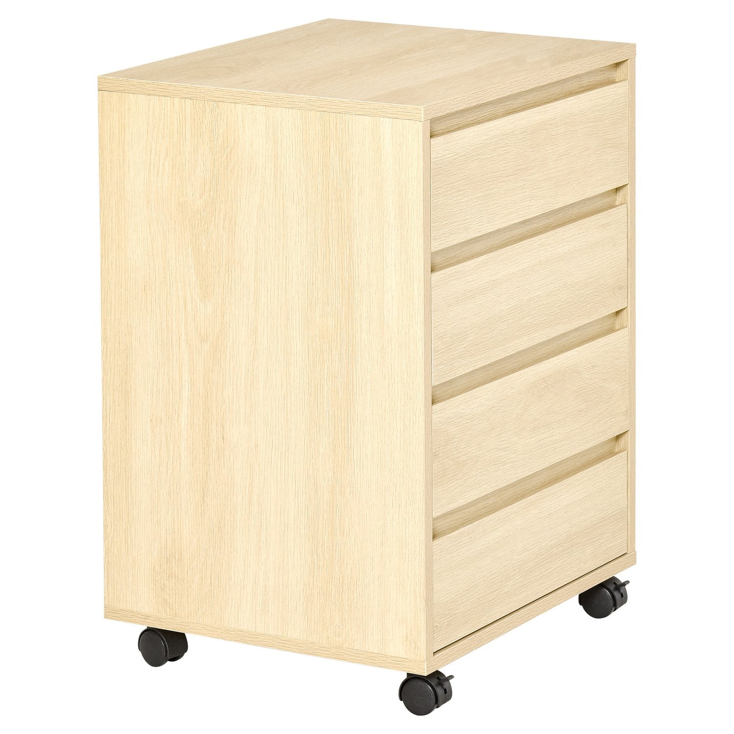Kontorsarkivskåp med hjul, 4-lådor, naturlig finish