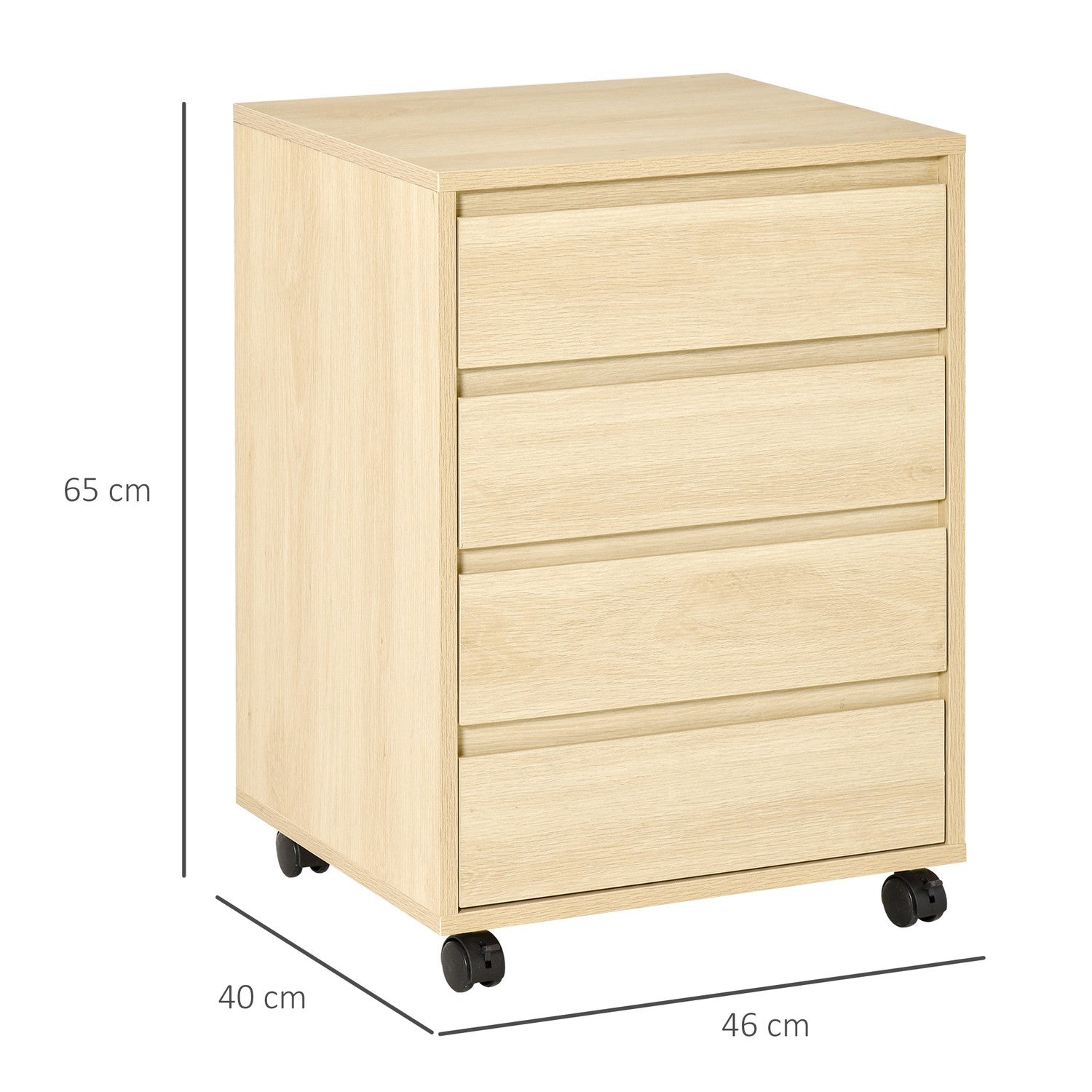 Kontorsarkivskåp med hjul, 4-lådor, naturlig finish
