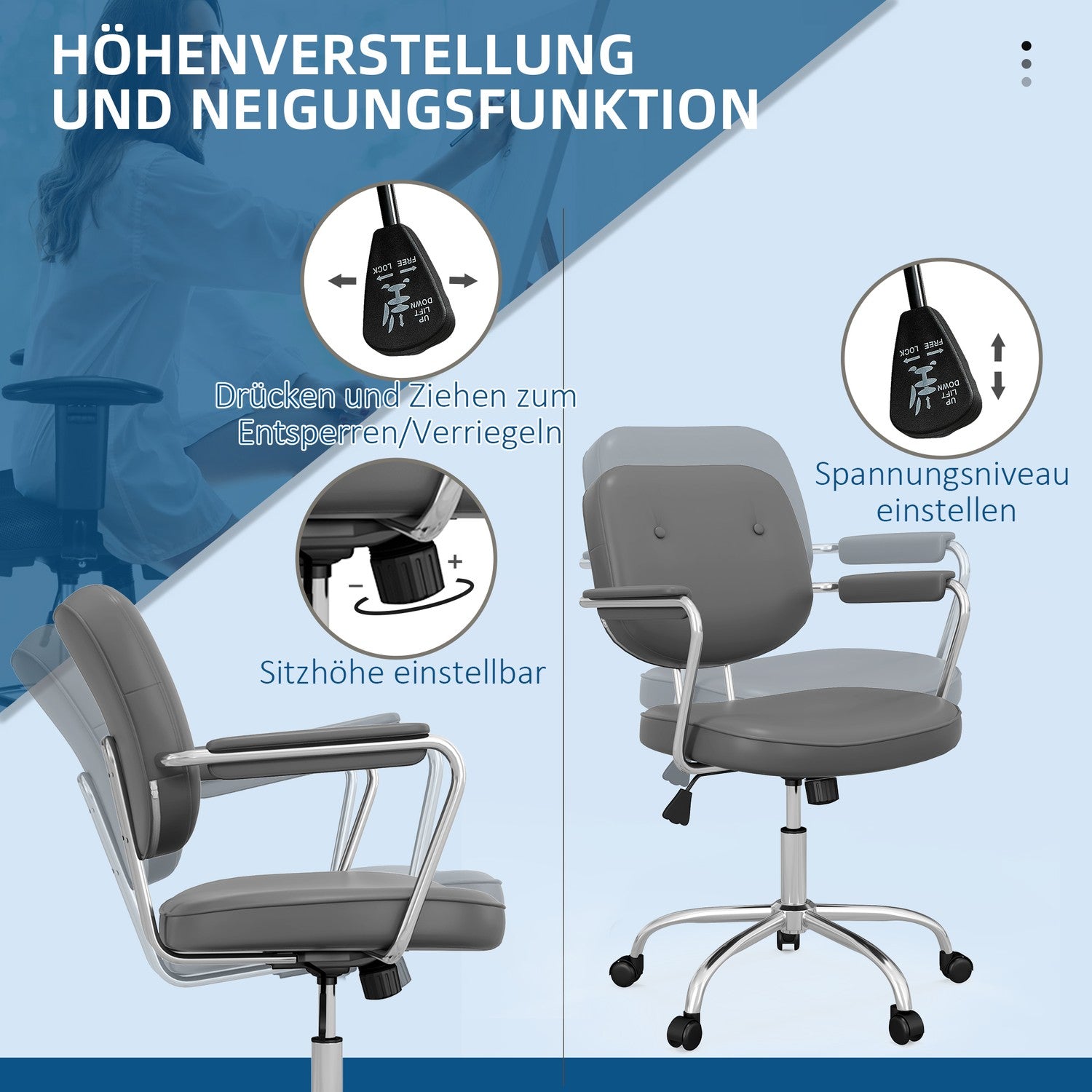 Kancelářská židle s funkcí houpání, z umělé kůže, nastavitelná výška