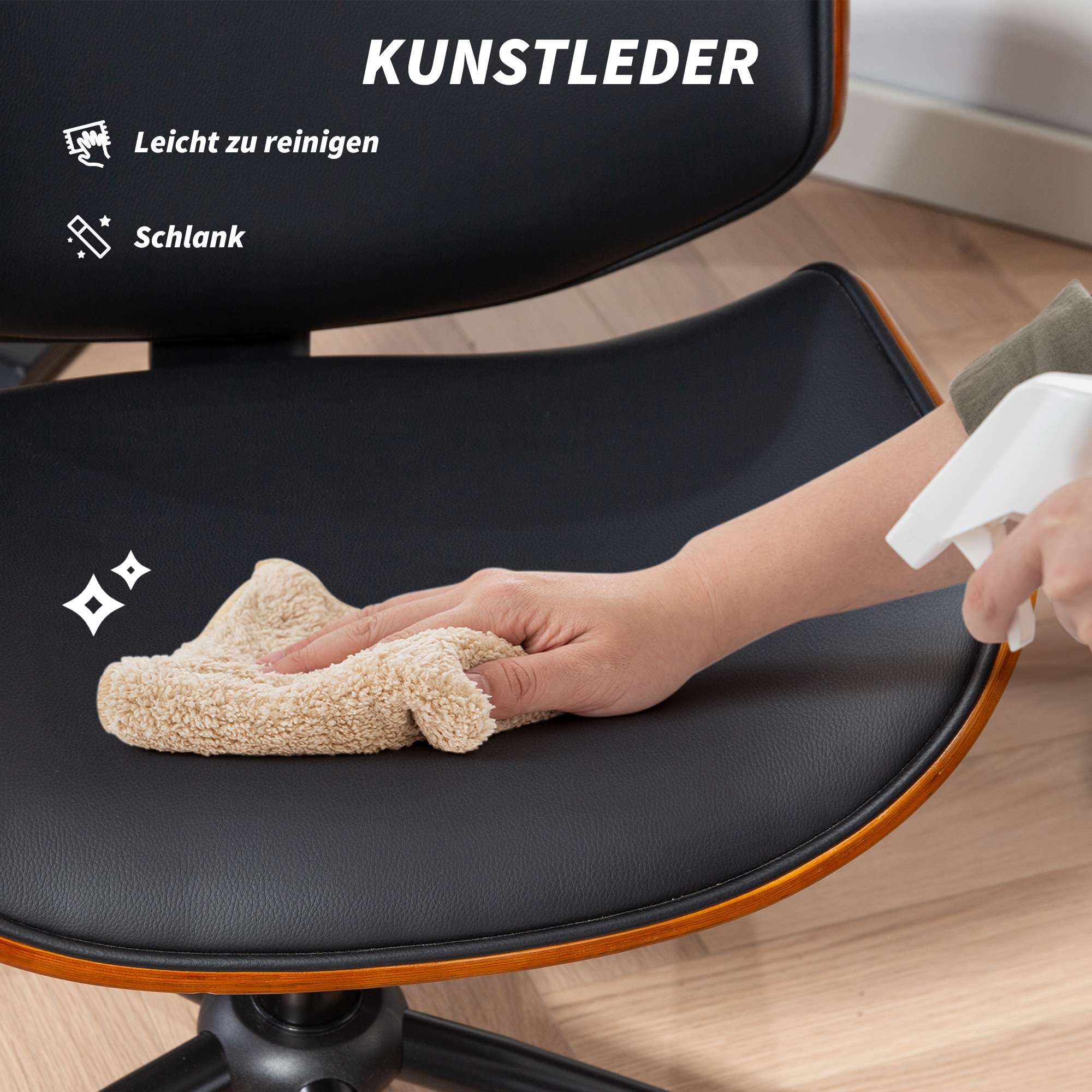 Kontorsstol i konstläder, modern design, ergonomisk, svart