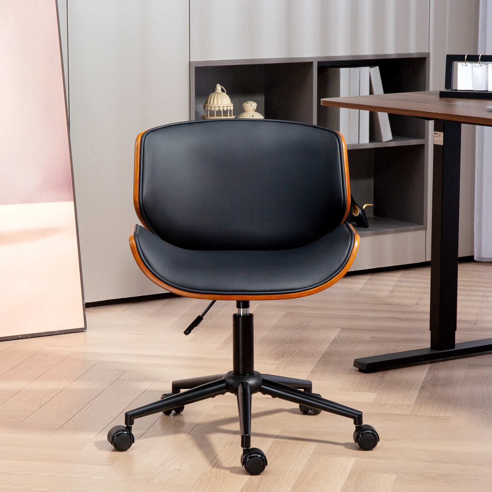 Kontorsstol i konstläder, modern design, ergonomisk, svart