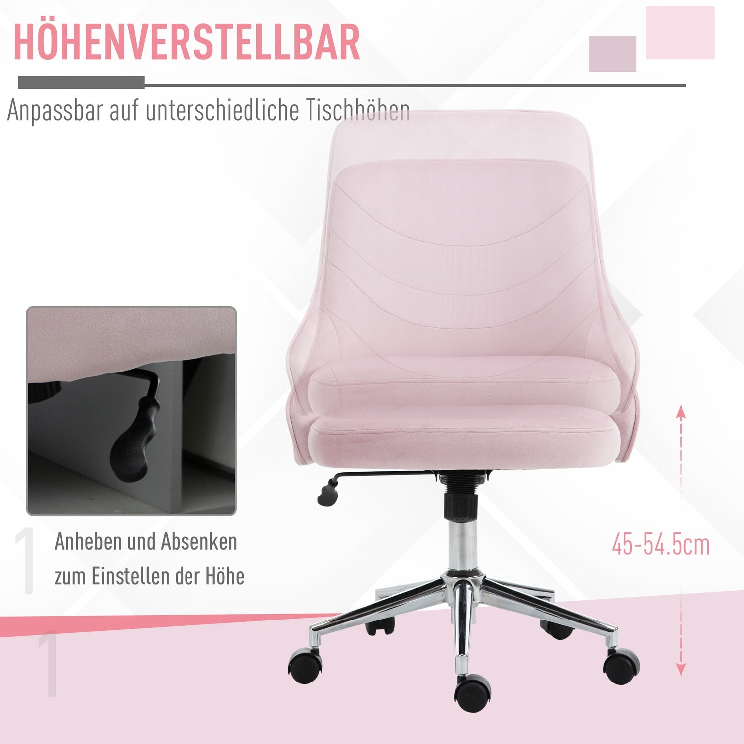 Kontorsstol i sammet med rockerfunktion, rosa, soho-stil