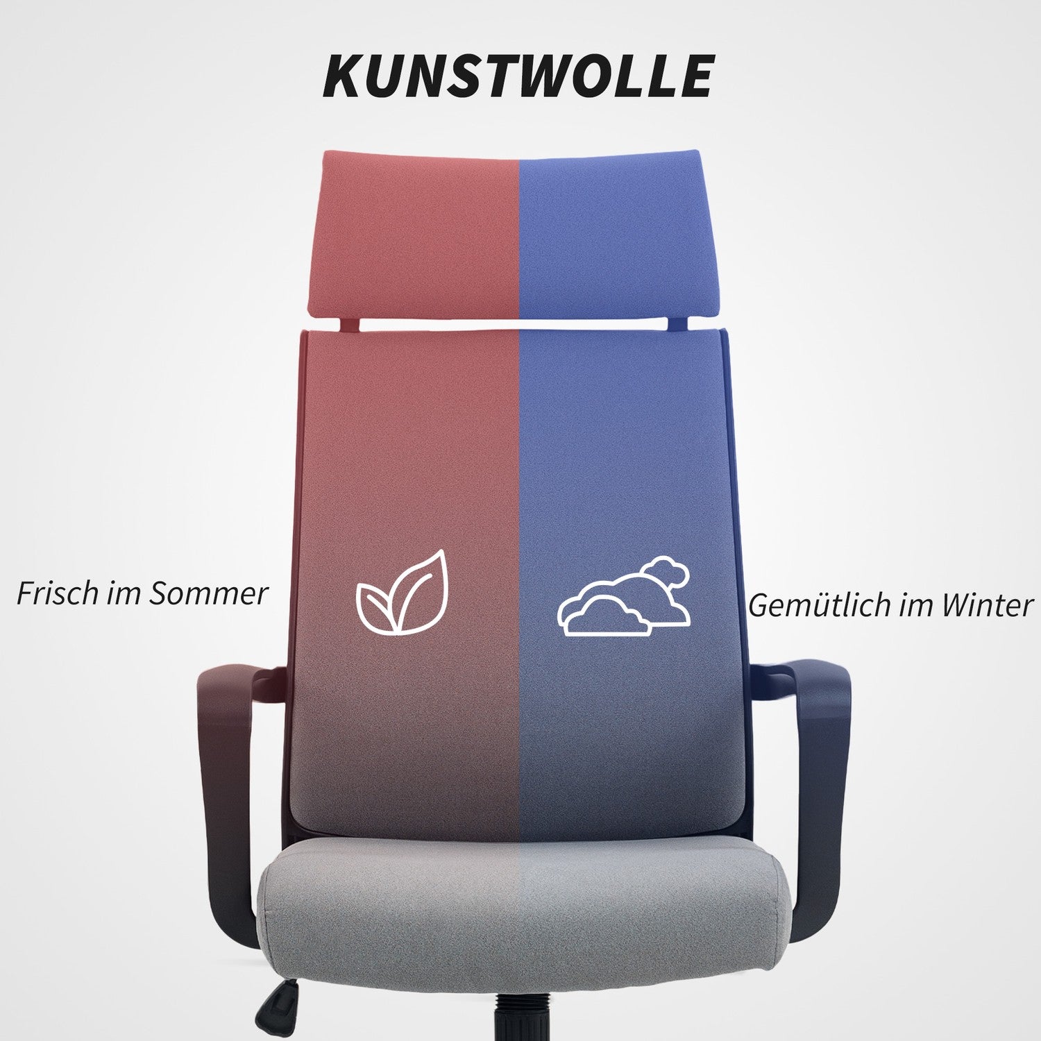 Kontorsstol med justerbar höjd, hjul, armstöd, grå