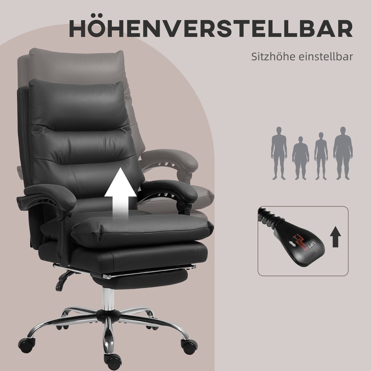 Kontorsstol med massage, värme, recline, svart, 65x72x109-117cm