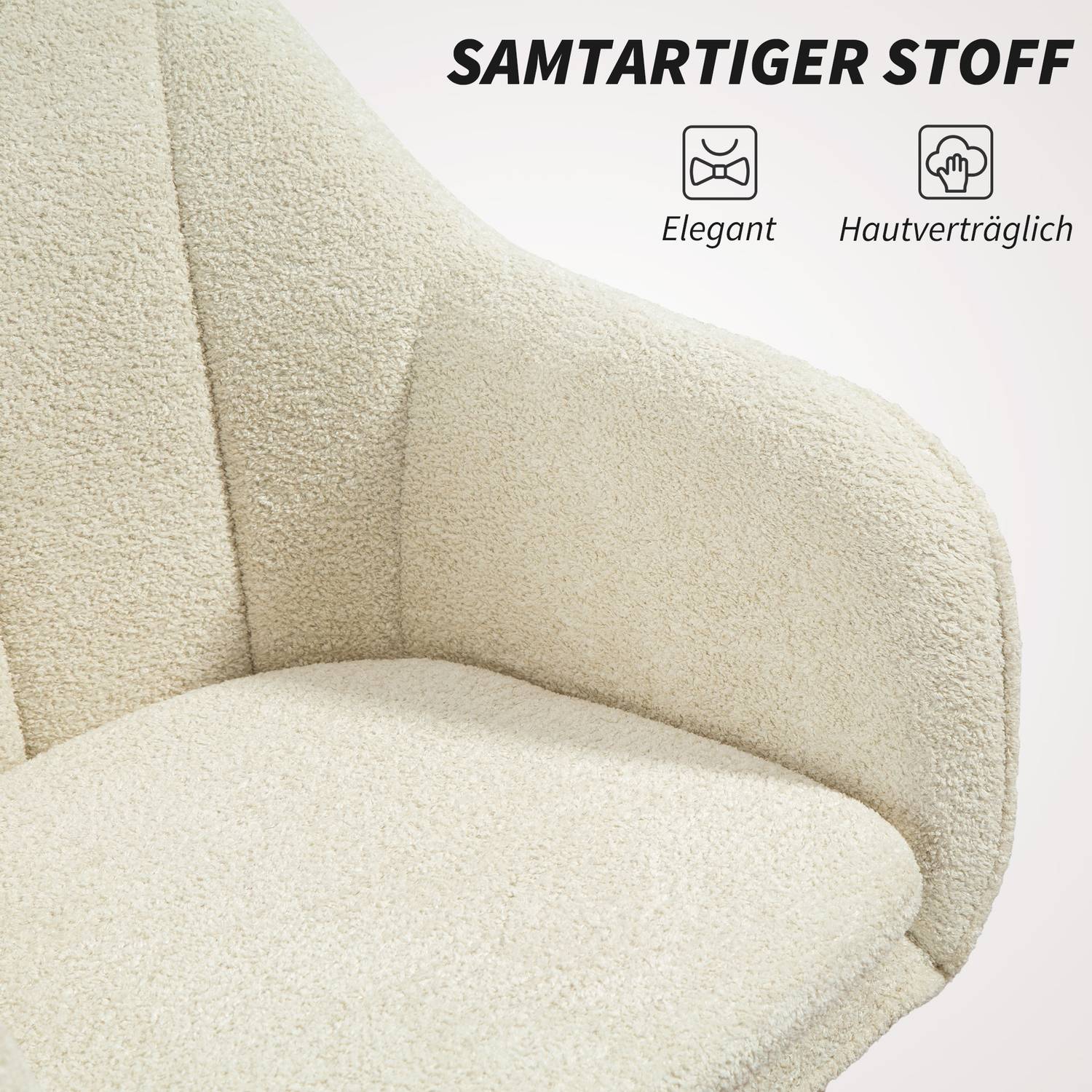 Kontorsstol, sammetsliknande tyg, böjd rygg, beige
