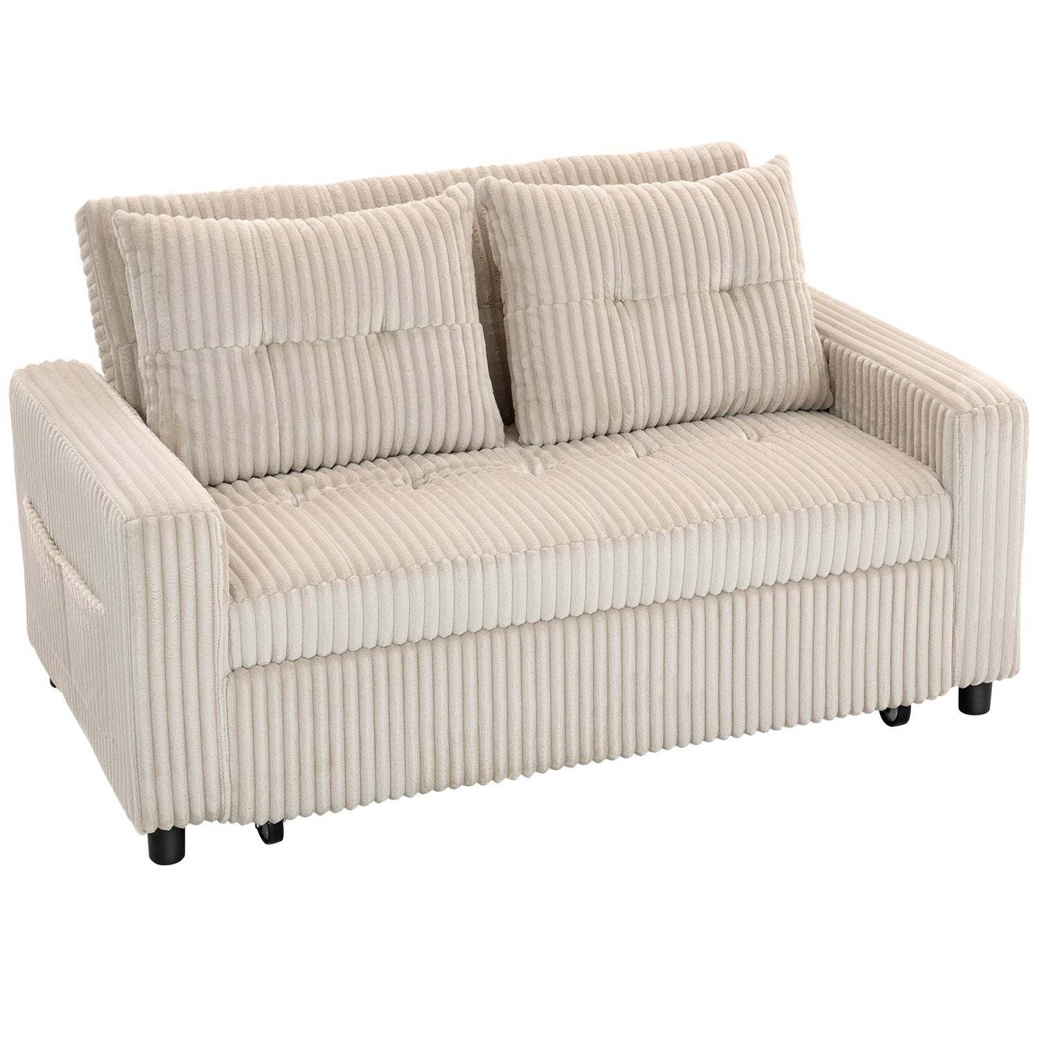 Konvertibel 2-sits bäddsoffa, manchestertyg, krämvit