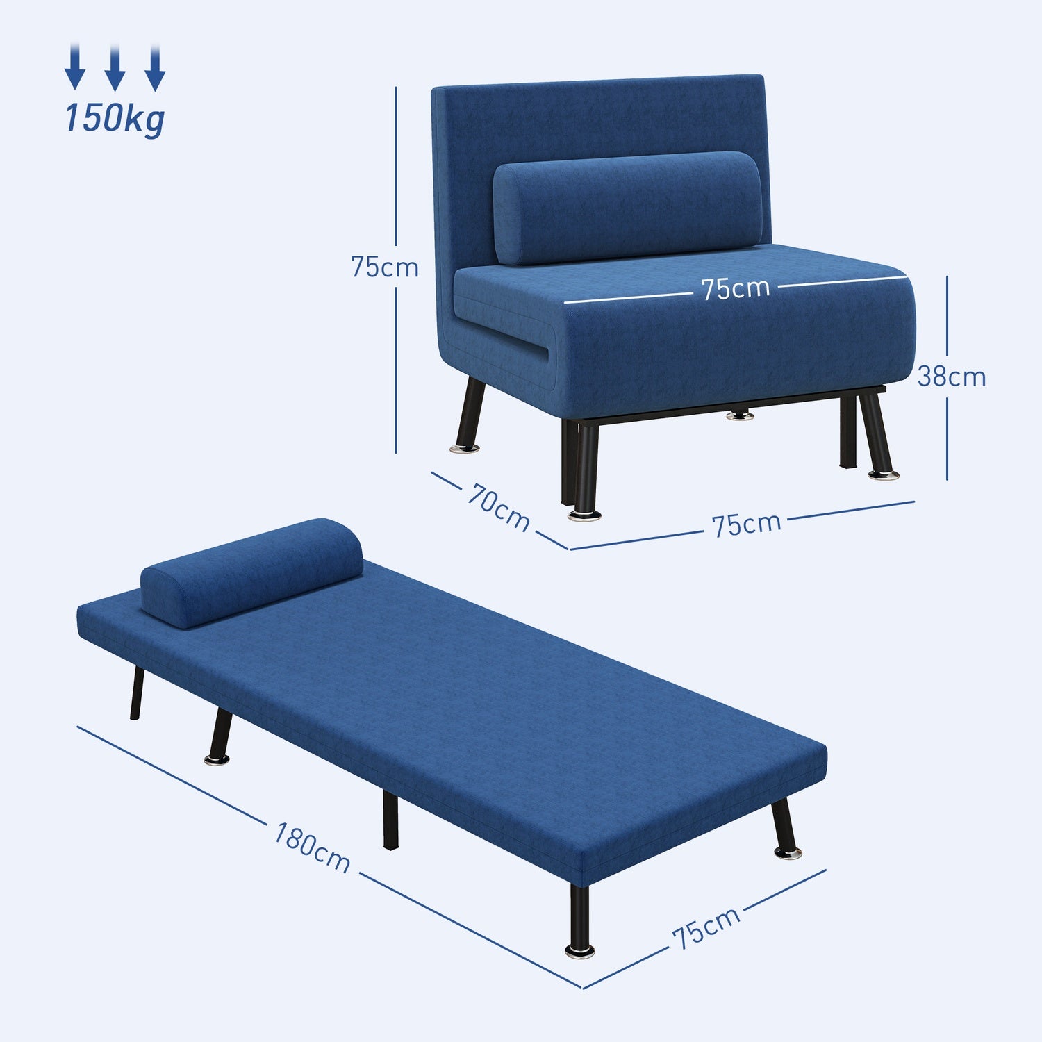 Konvertibilní relaxační křeslo, tmavě modré, s nastavitelným opěradlem