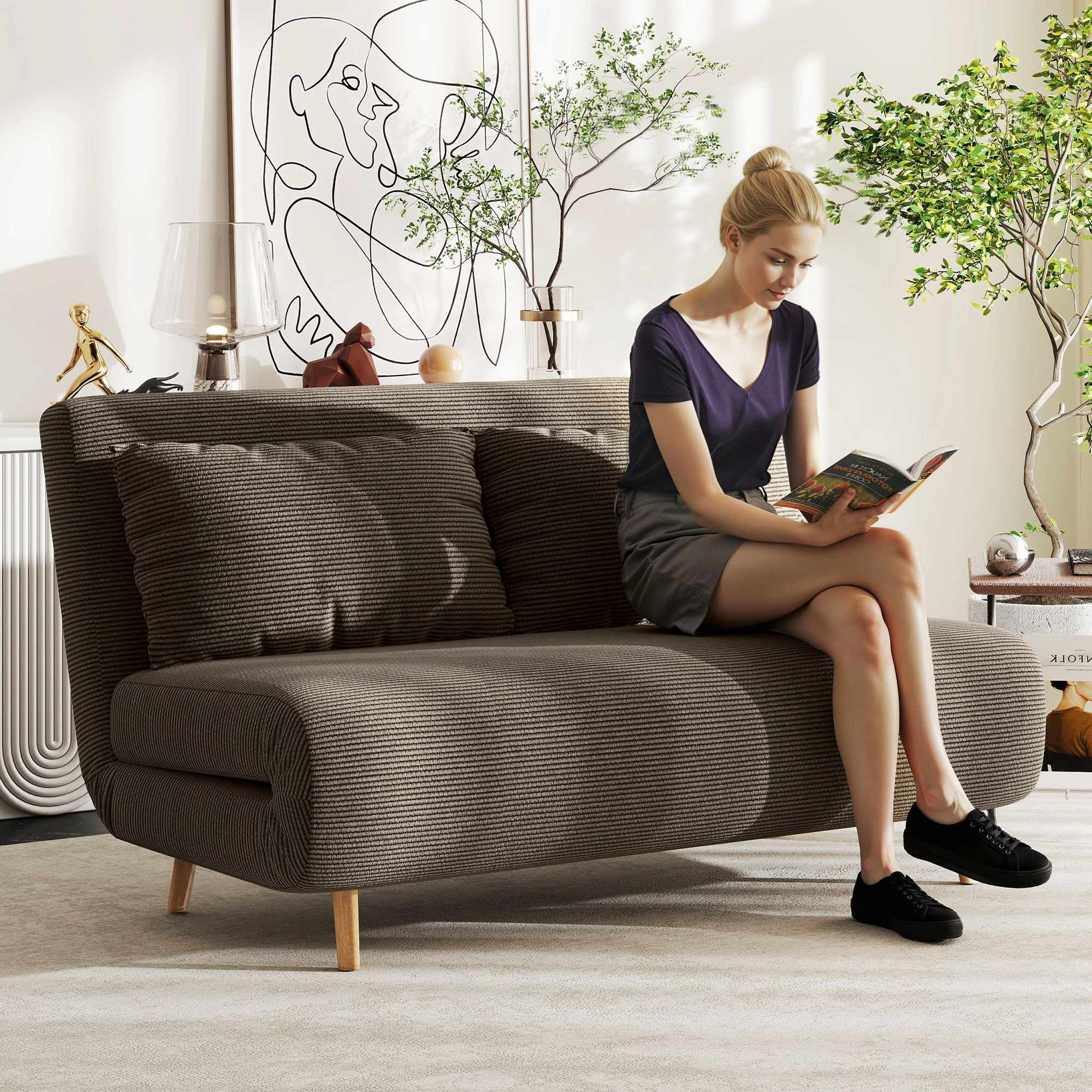 Konvertibel bäddsoffa, justerbart ryggstöd, manchester, 120 kg kapacitet