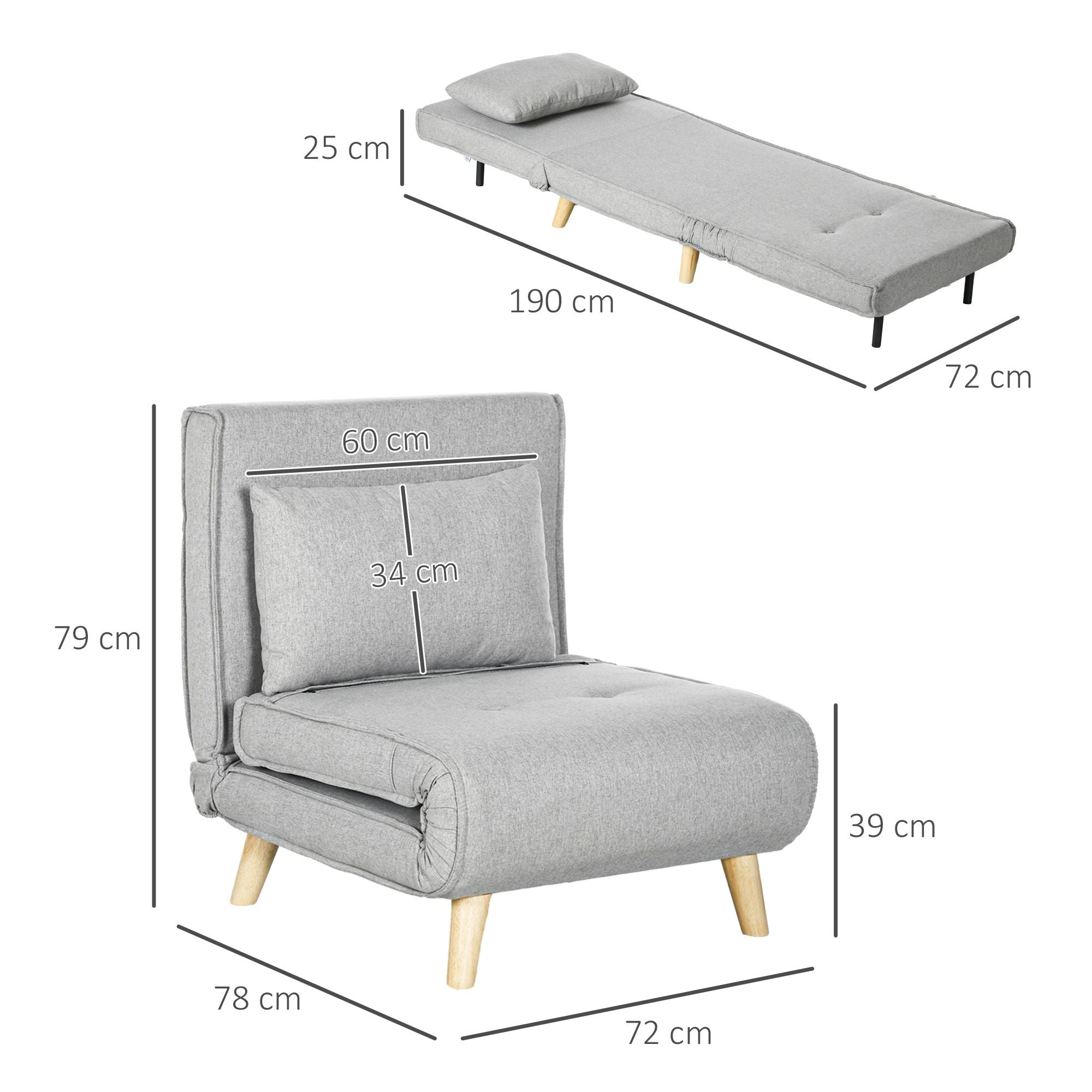 Konvertibel sovfåtölj, justerbart ryggstöd, linne-look, ljusgrå