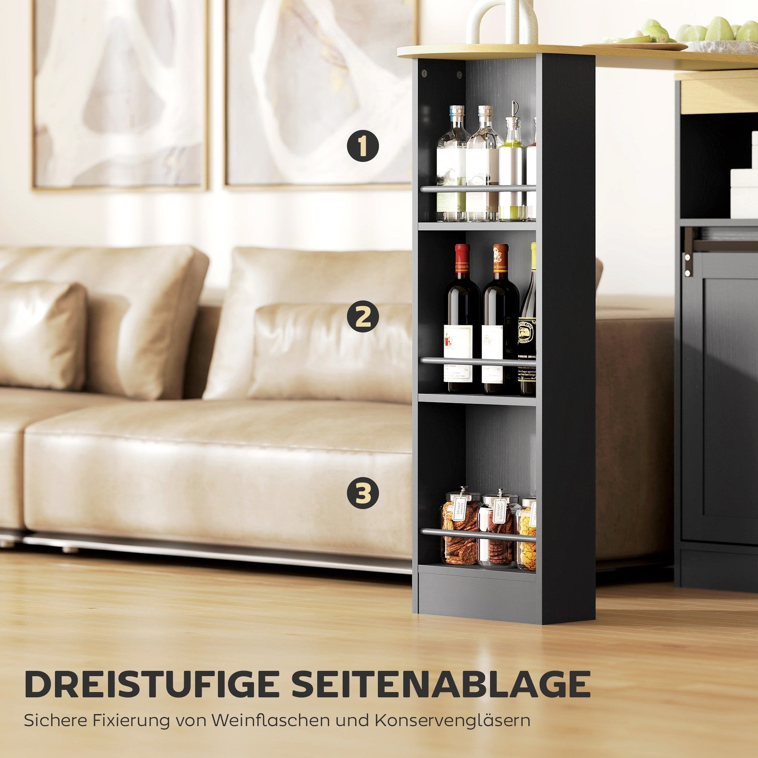 Konvertibelt L-format barbord, svart MDF, gott om förvaring