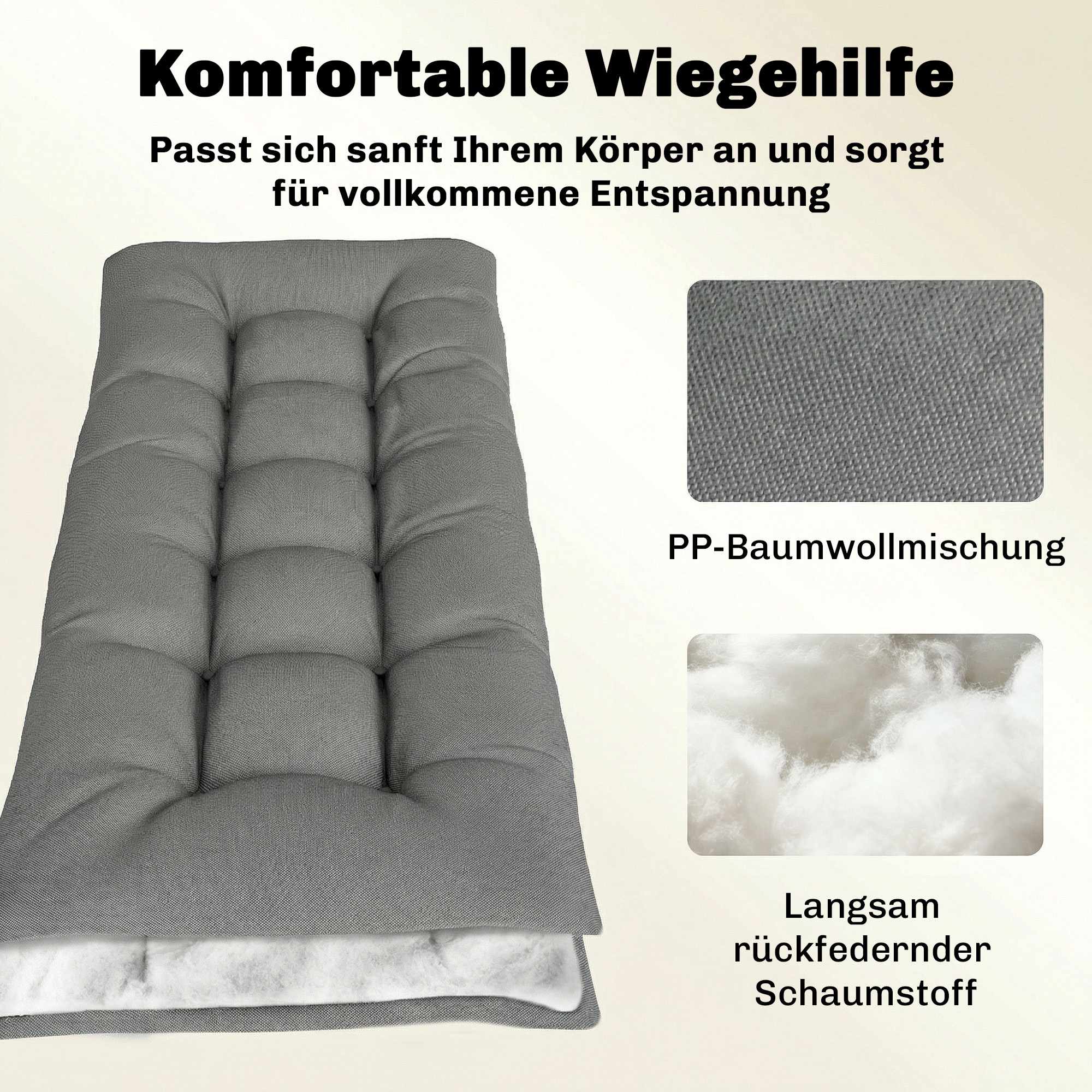 Kudde för utomhuslounge, avtagbar, 198x65x13 cm, ljusgrå