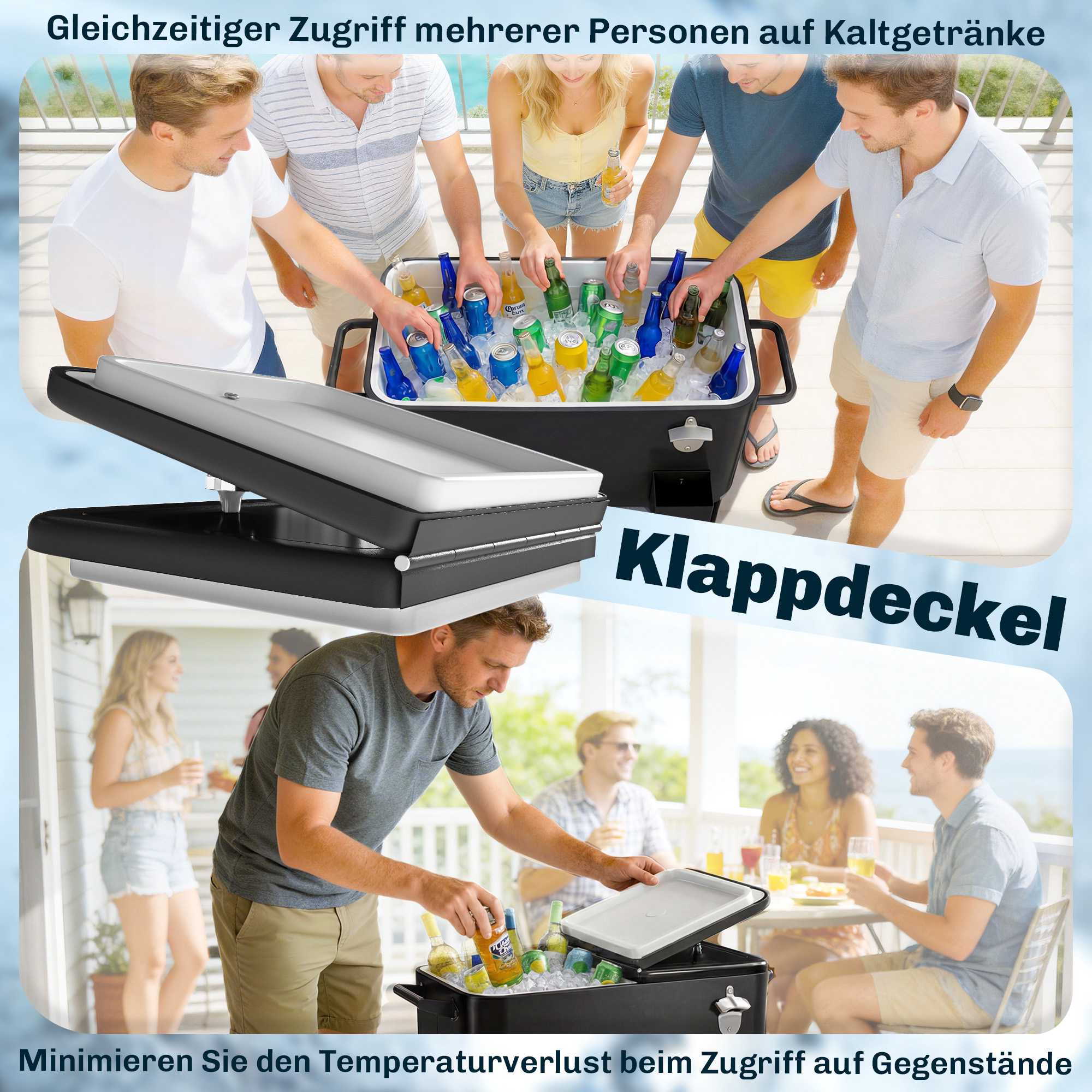 Kylvätskevagn för utomhusbruk, 76 liters kapacitet, svart, med hjul