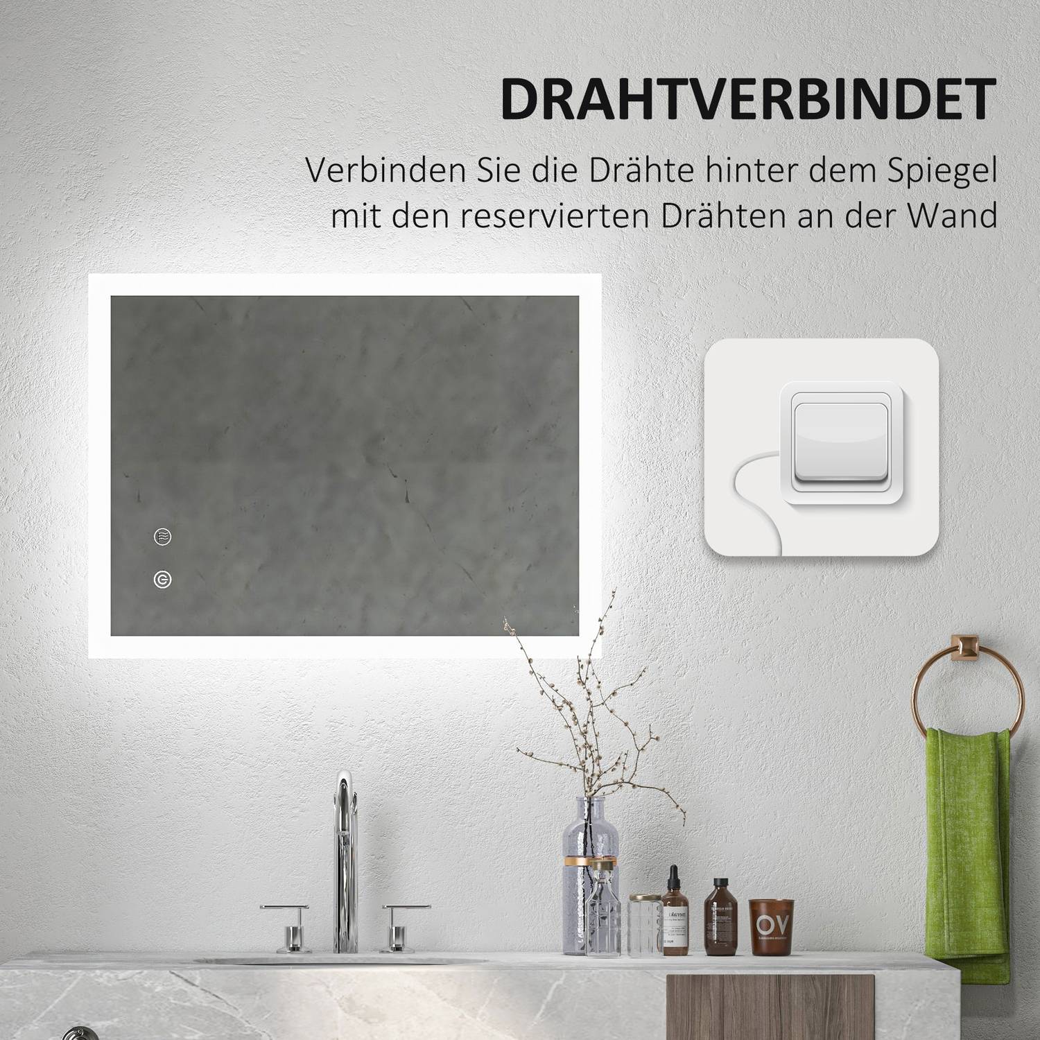 LED koupelnové zrcadlo s dotykovým spínačem, 80x60 cm, 3 barvy