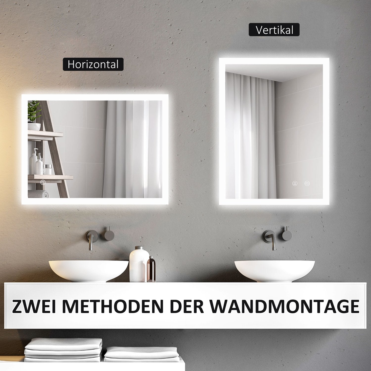 LED koupelnové zrcadlo s dotykovým spínačem, 80x60 cm, 3 barvy