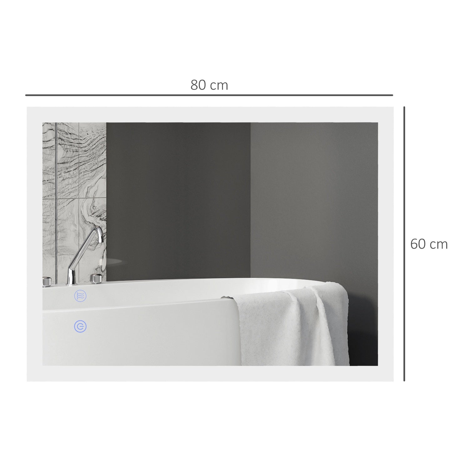 LED koupelnové zrcadlo s dotykovým spínačem, 80x60 cm, 3 barvy