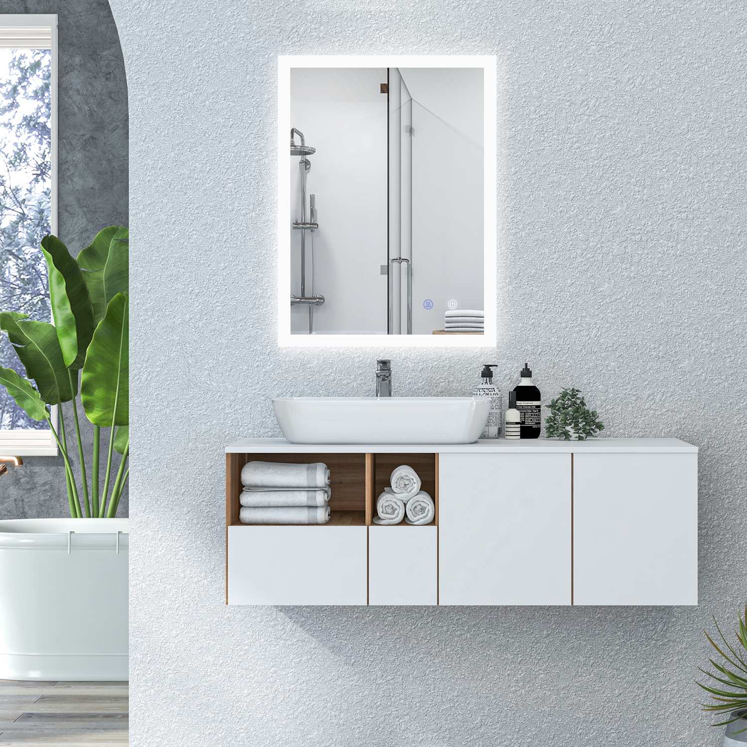 LED koupelnové zrcadlo s dotykovým spínačem, 80x60 cm, 3 barvy