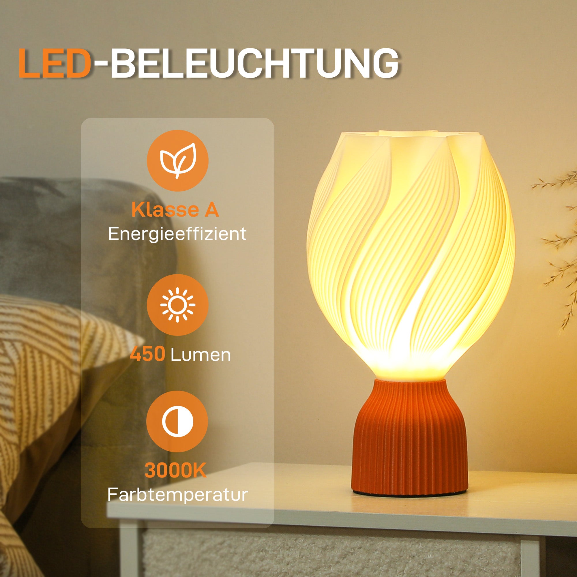 LED stolní lampa s 3D květinovým stínidlem, bílá