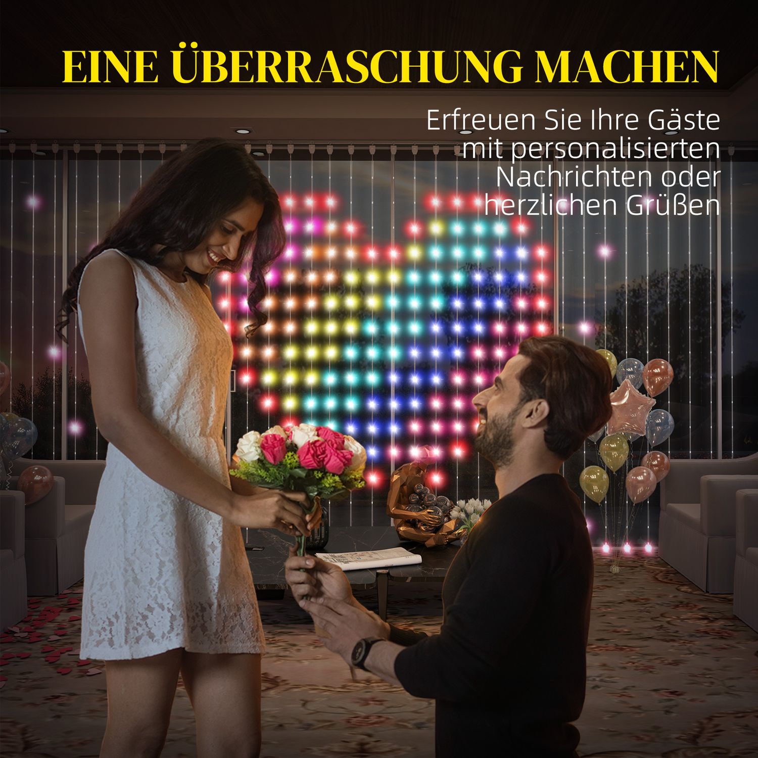 LED světelný závěs Fairy Light, 3x3m, 400 LED, synchronizace s hudbou, časovač