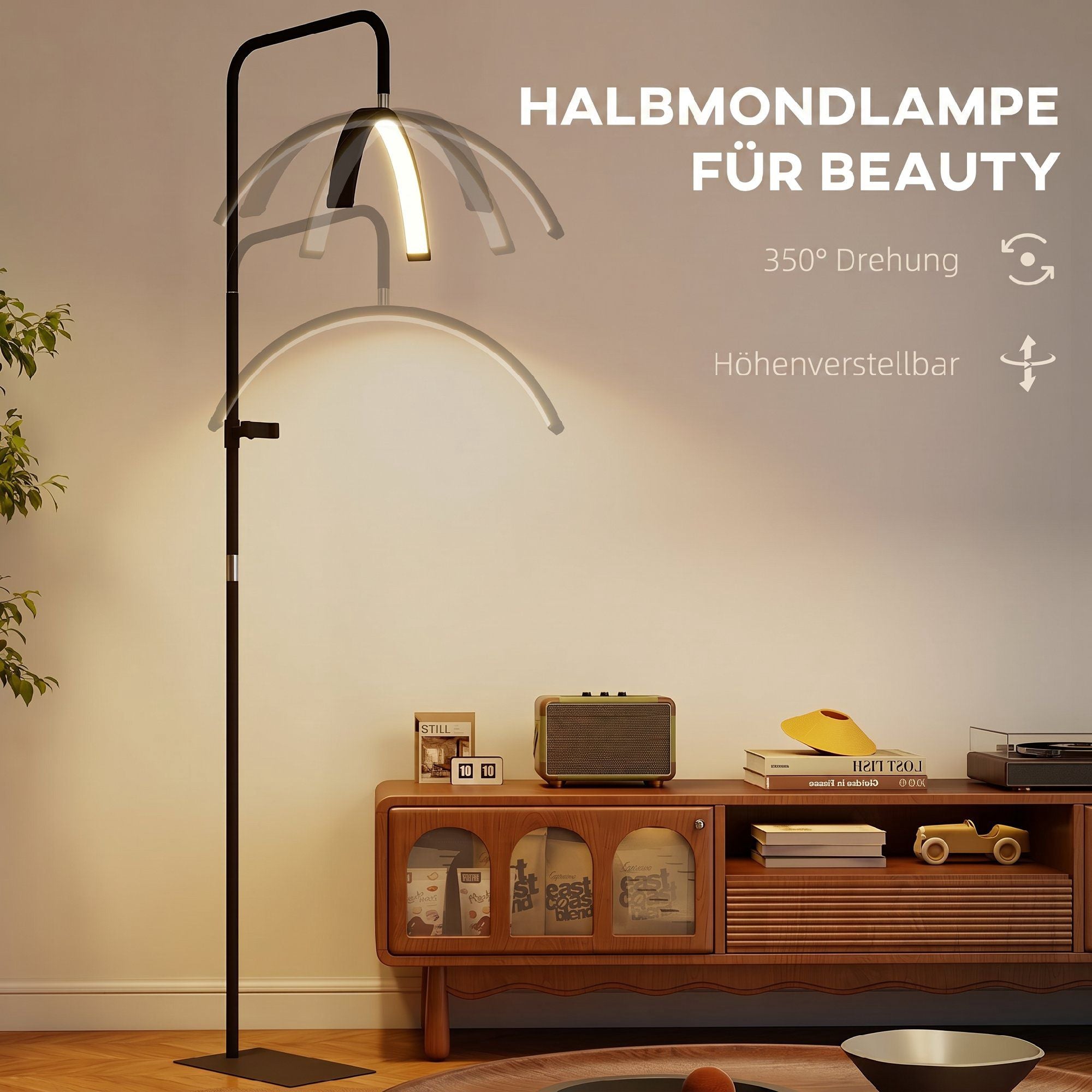 LED Halvmåneformad Ögonfranslampa, Telefonhållare, Justerbar Höjd