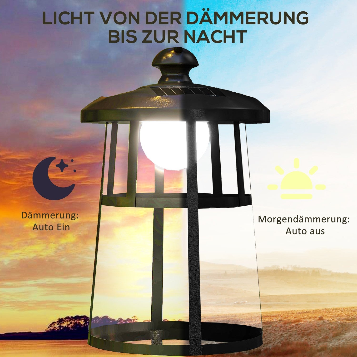 LED solární zahradní lucerna, 122 cm, studené bílé světlo, černá