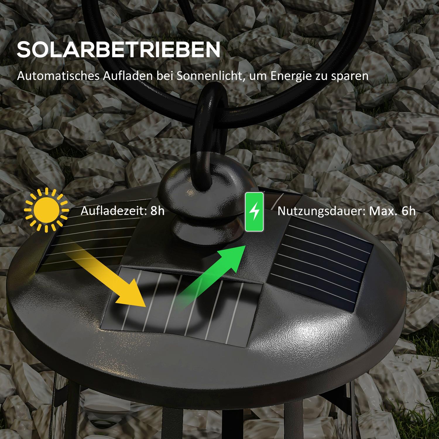 LED solární zahradní lucerna, 122 cm, studené bílé světlo, černá