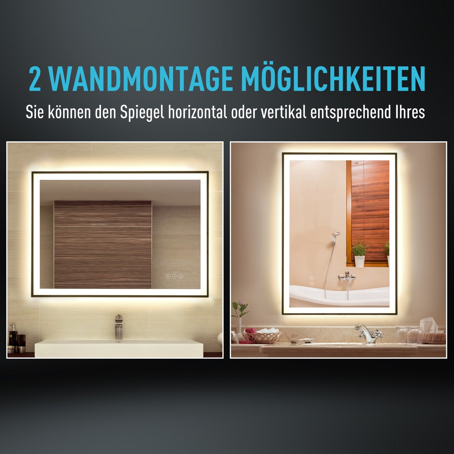 LED badrumsspegel – immafri, pekbrytare, 3 färger