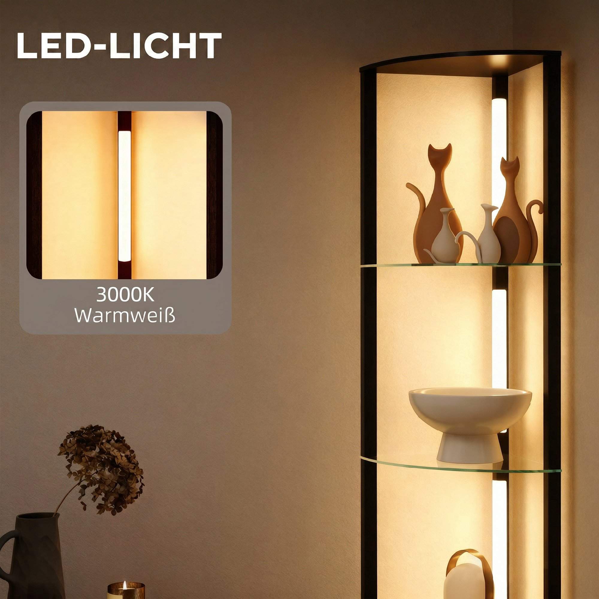 LED-golvlampa med hyllor, justerbar ljusstyrka, svart