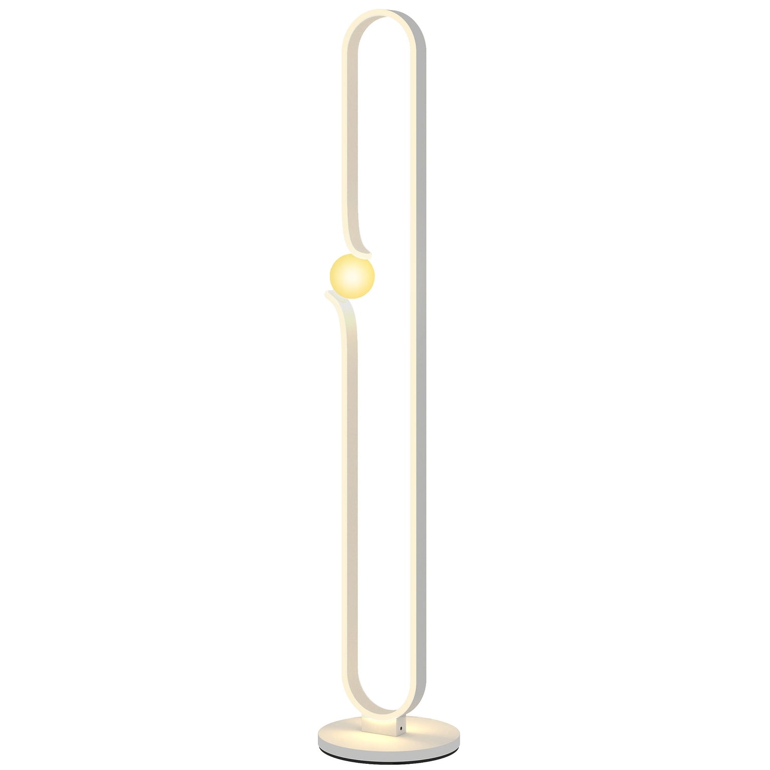 LED-golvlampa, musiknotdesign, glasskärm, metall, plast, vit