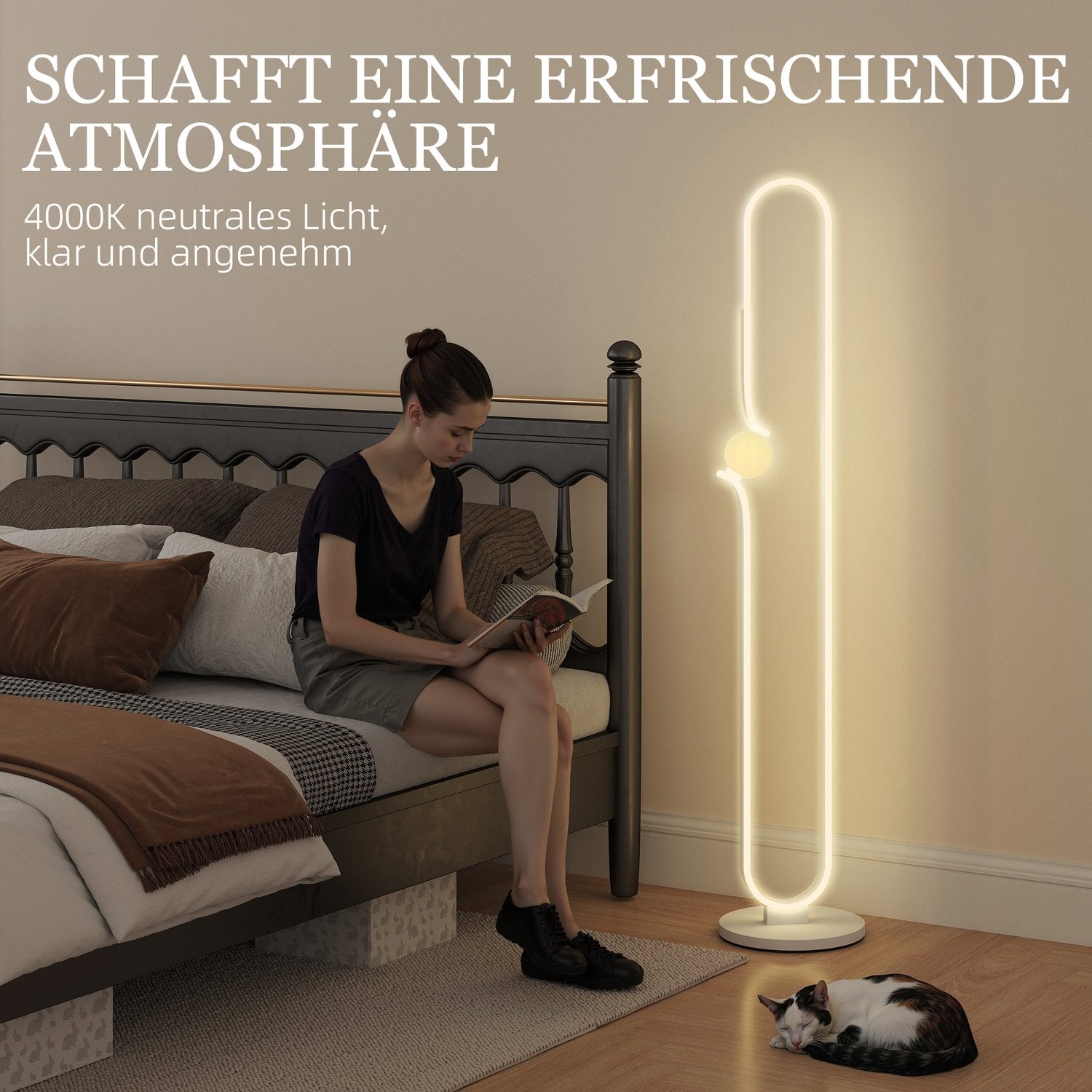 LED-golvlampa, musiknotdesign, glasskärm, metall, plast, vit