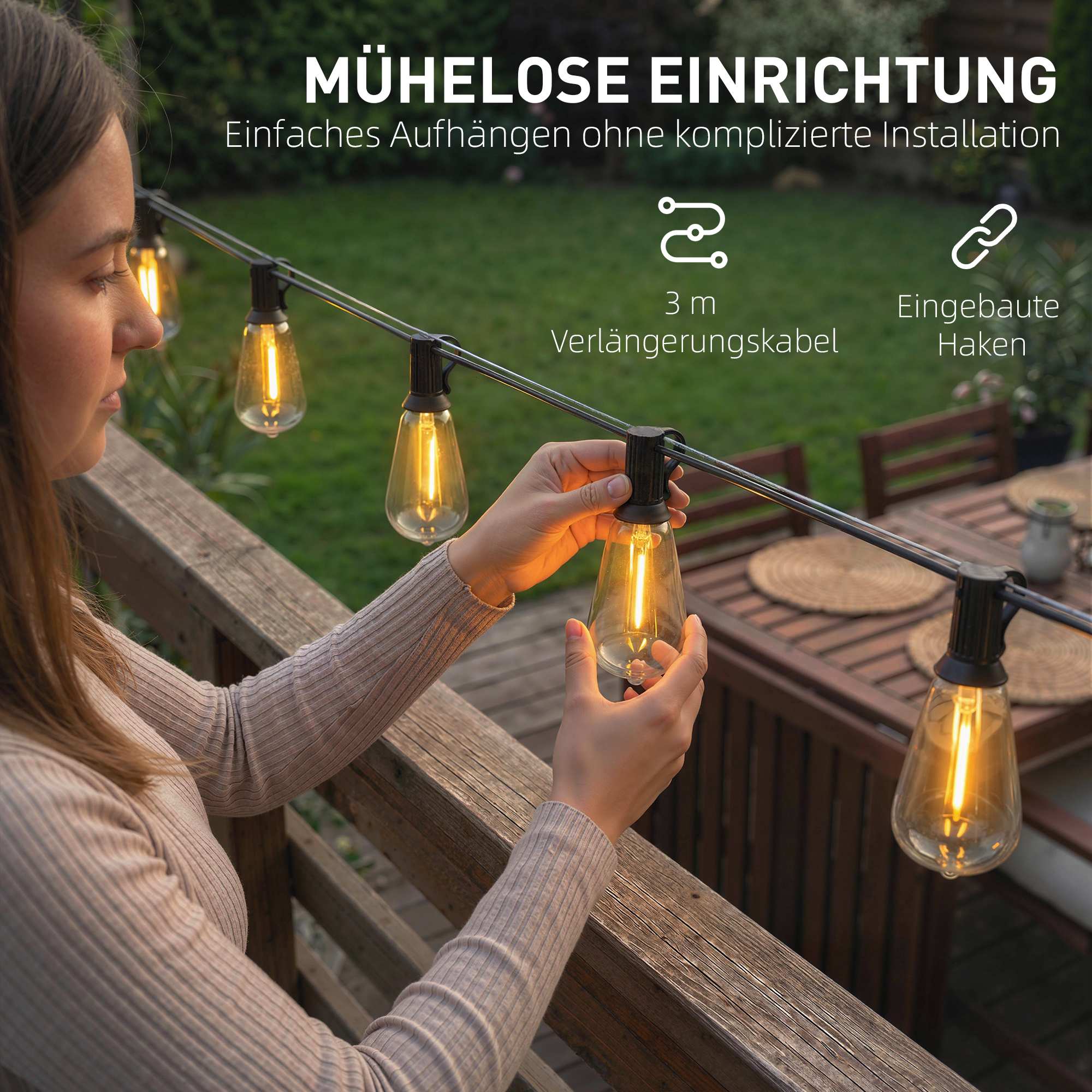 LED-ljusslinga, 18m, 50 vintage Edison-lampor, varmvit