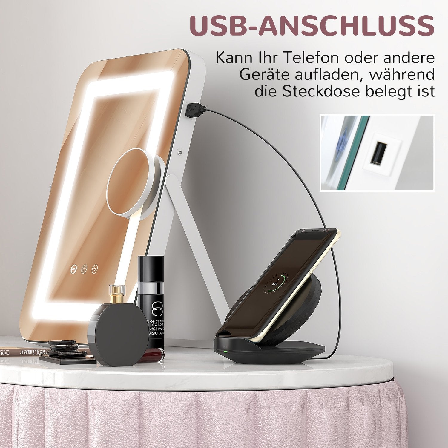LED kosmetické zrcadlo, 10násobné zvětšení, 3 barvy osvětlení, otočné