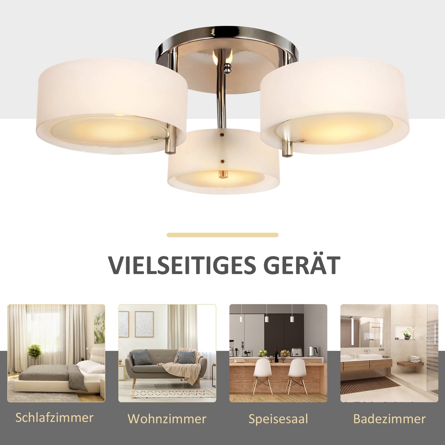 LED-taklampa, 3-lampa, E27 40W, varmvit, Ø64cm