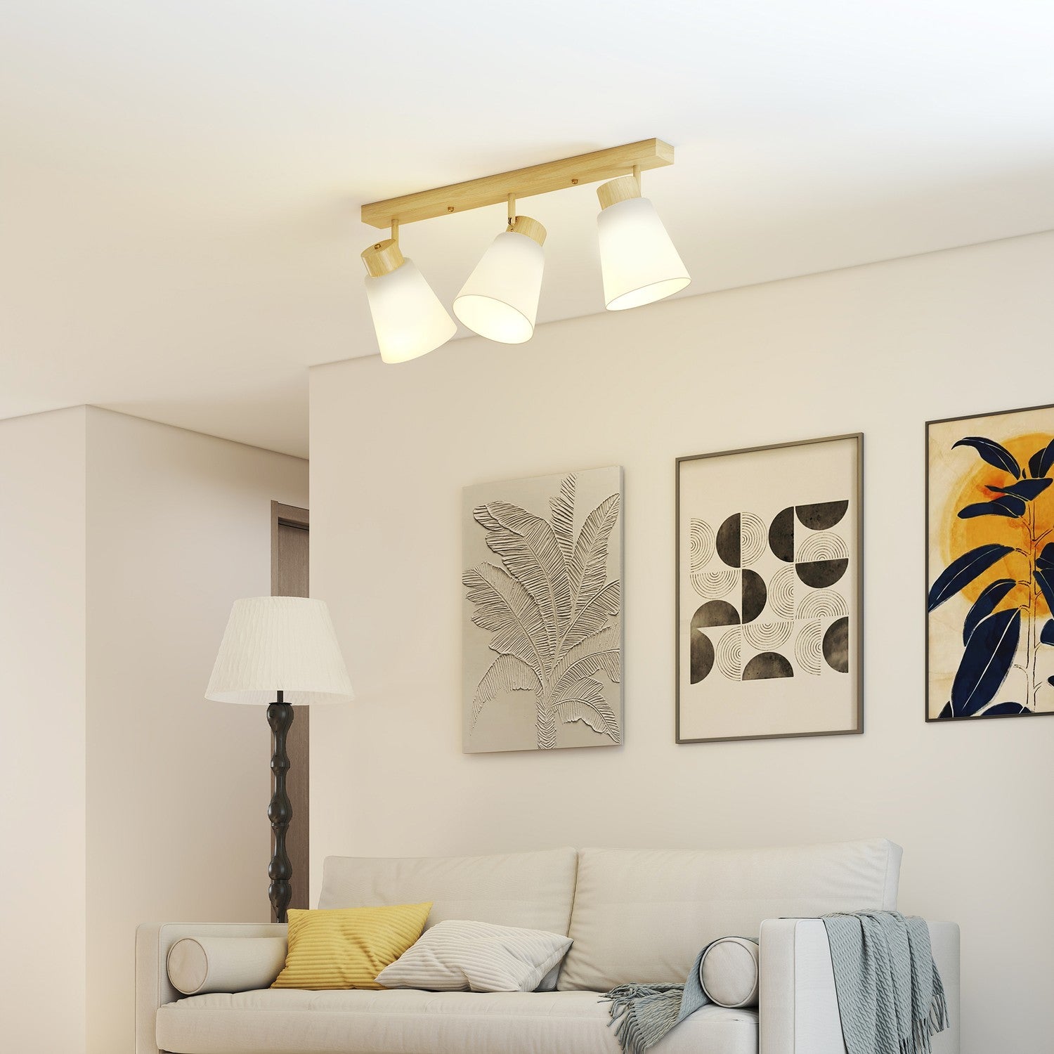 LED-taklampa, 40W, justerbara lamphuvuden, E27-sockel, träfinish