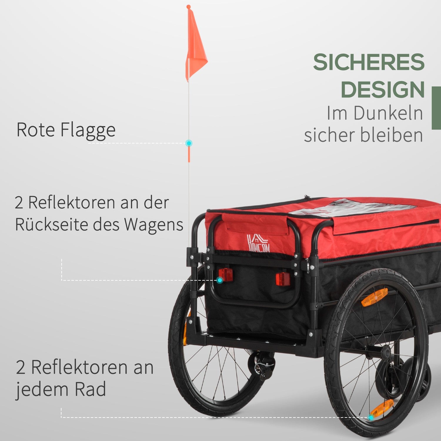 Přepravní vozík s tažným zařízením, nosnost 40 kg, červený, s odrazkami