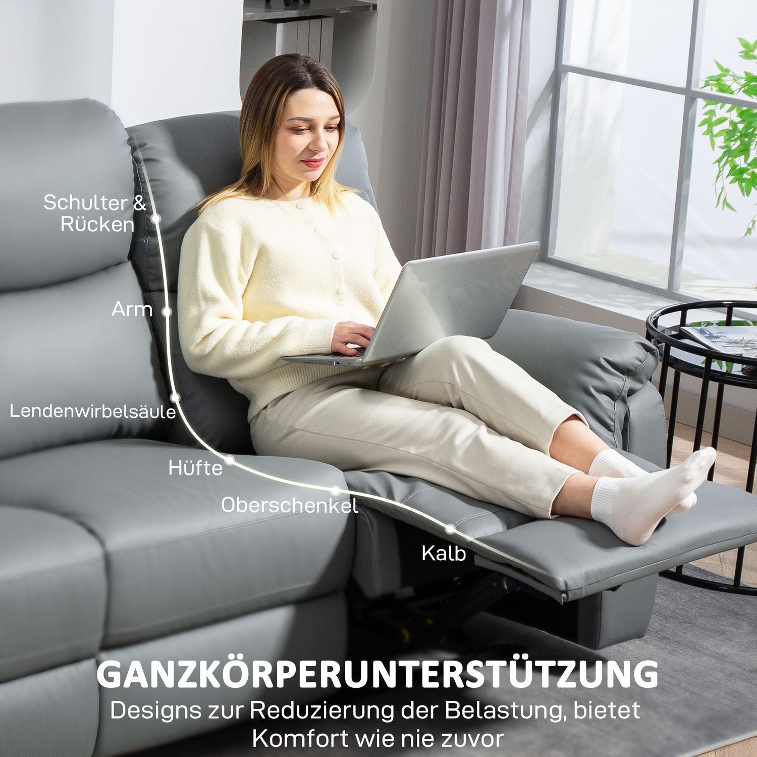 Liggande 3-sits soffa, konstläder, mörkgrå