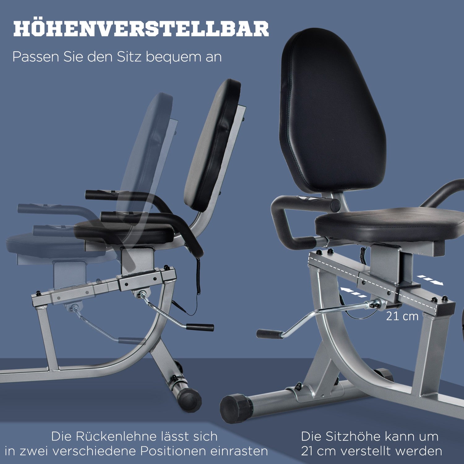 Liggande motionscykel – LCD, 8-nivå motstånd, 110 kg kapacitet
