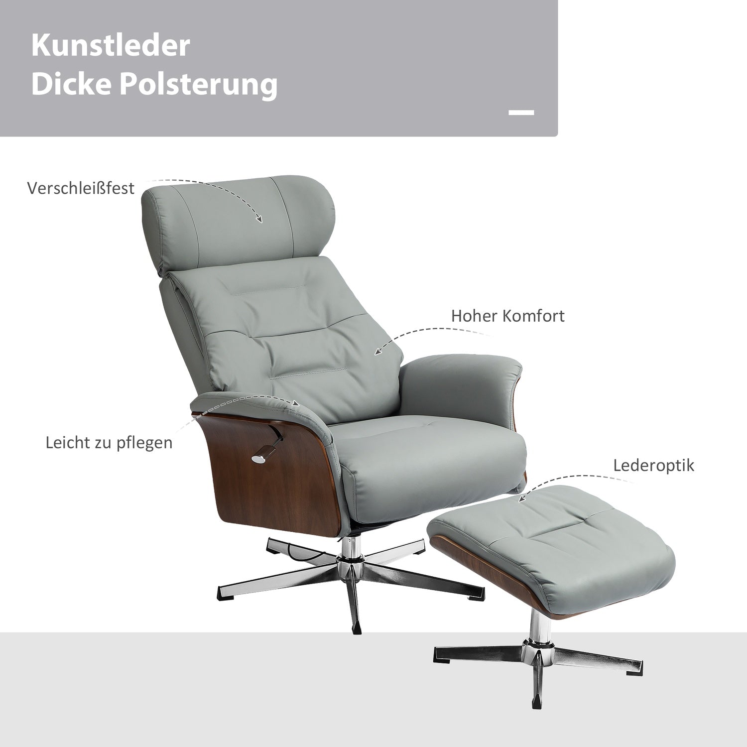 Liggstol med osmanskt, justerbart nackstöd, ljusgrå konstläder