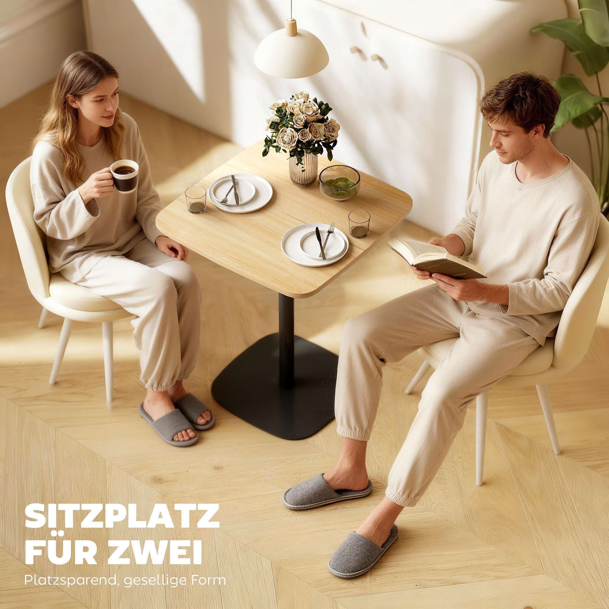 Litet matbord, 60 cm fyrkantigt, MDF-skiva, stålbas