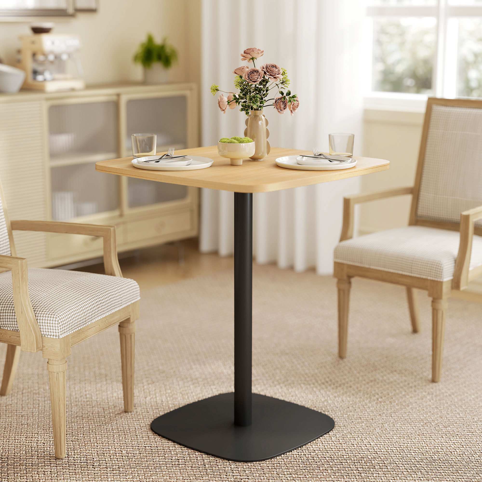 Litet matbord, 60 cm fyrkantigt, MDF-skiva, stålbas