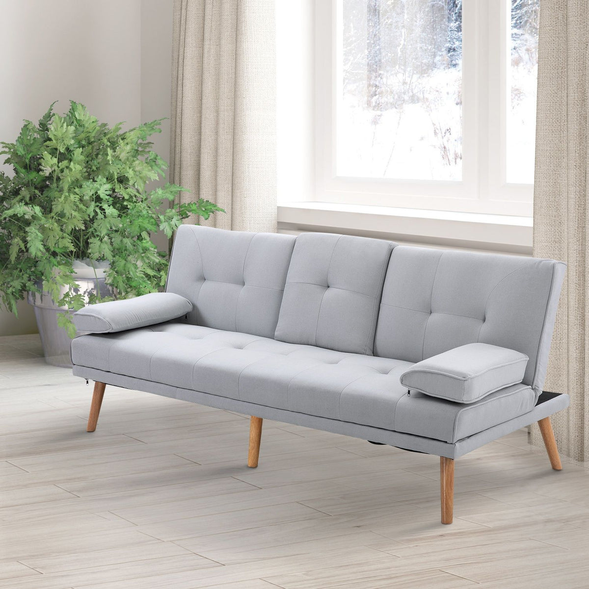 Světle šedá rozkládací pohovka z lnu, pro 3 osoby, 181x77x72 cm