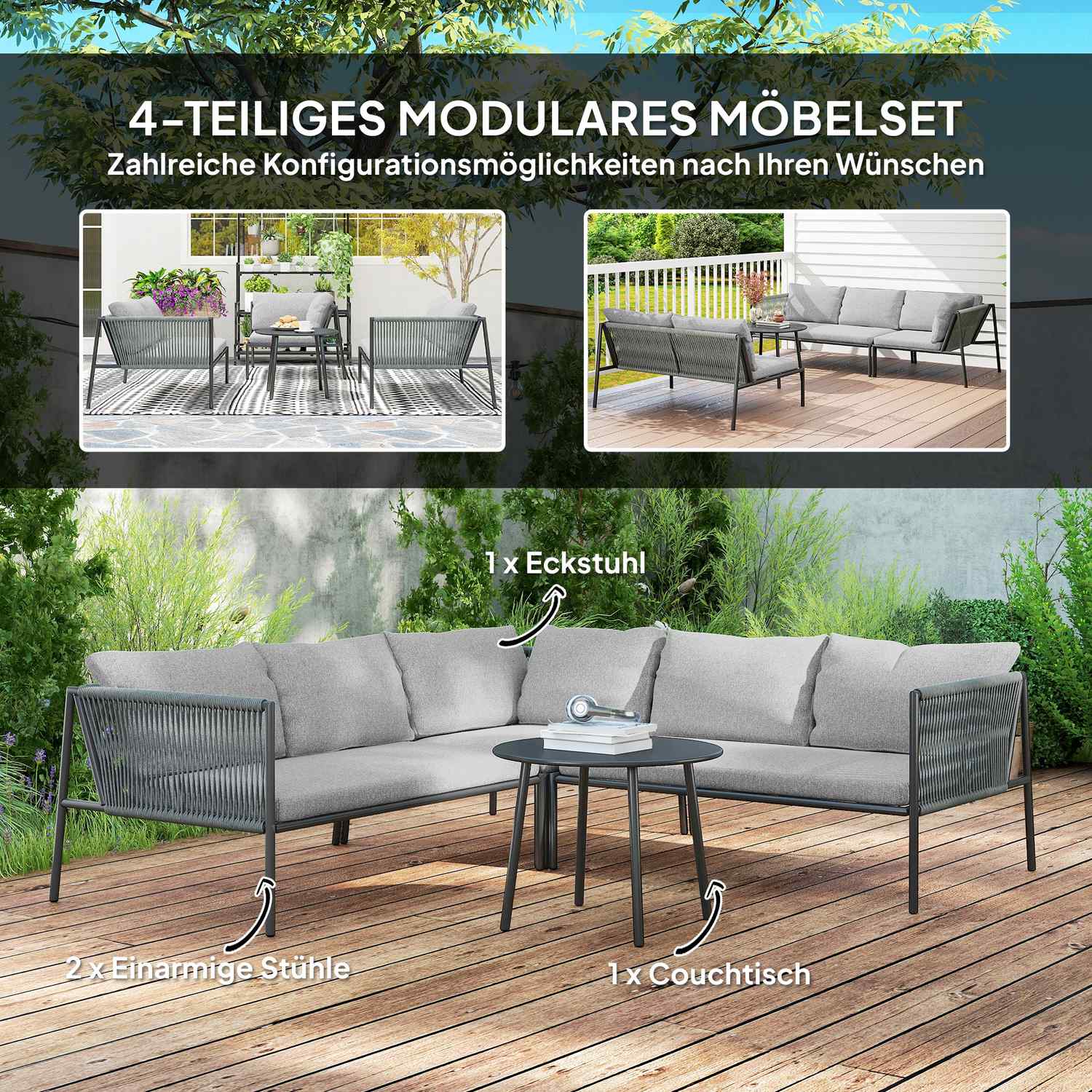 Venkovní lounge set z polyratanu, povětrnostně odolné sezení pro 6 osob