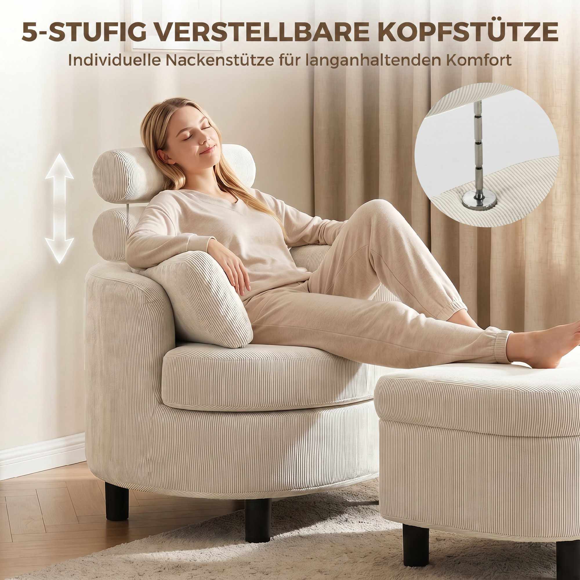 Läsfåtölj med sladd och förvaring, krämvit