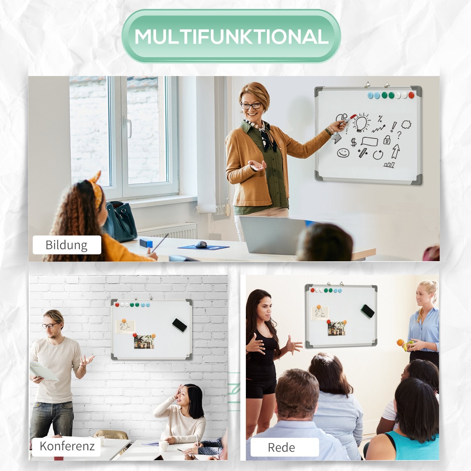 Magnetisk whiteboard staffli Set med markörer och magneter, 60x45cm