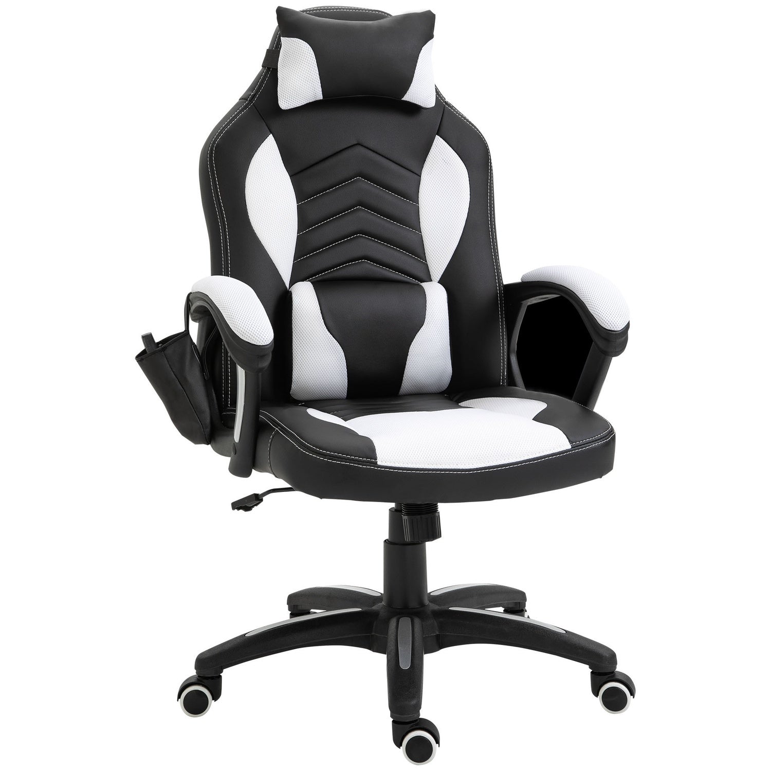 Massage Gaming Kontorsstol med Värme & Vibration, Svart/Vit