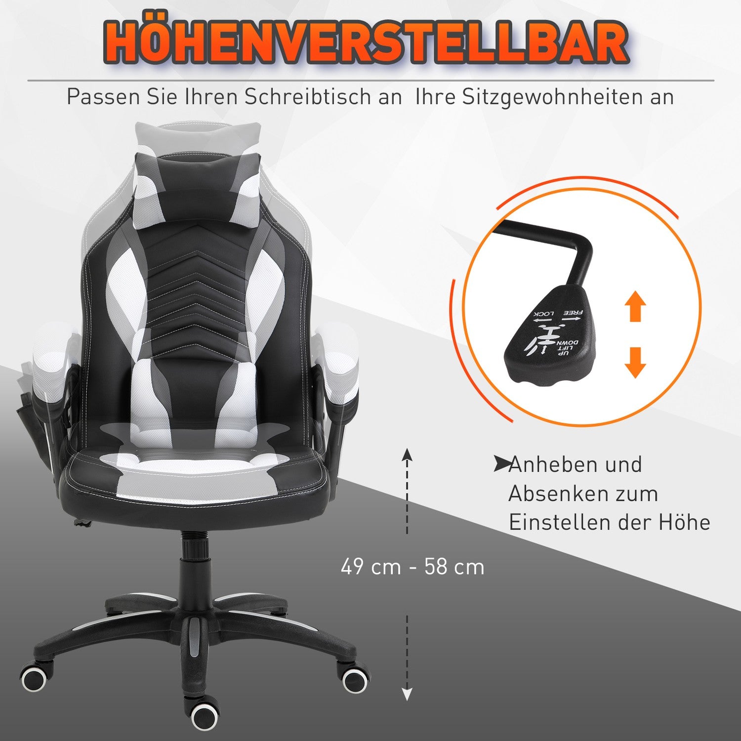 Massage Gaming Kontorsstol med Värme & Vibration, Svart/Vit