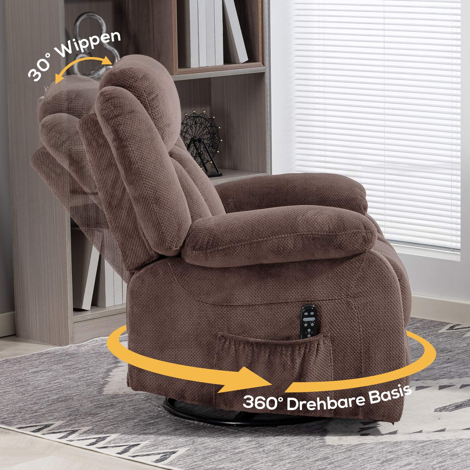 Massagefåtölj, 8 vibrationspunkter, 5 lägen, uppvärmd, brun